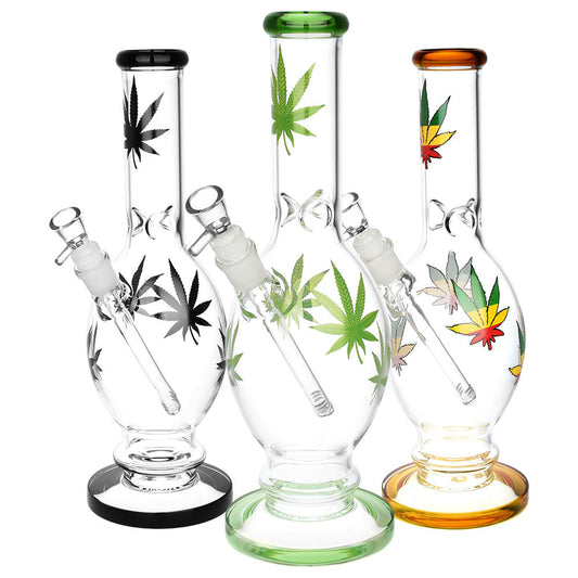 Hemp Leaf Egg Vase Water Pipe - 12" / 14mm F / Colors Vary - Smoke N’ Poke