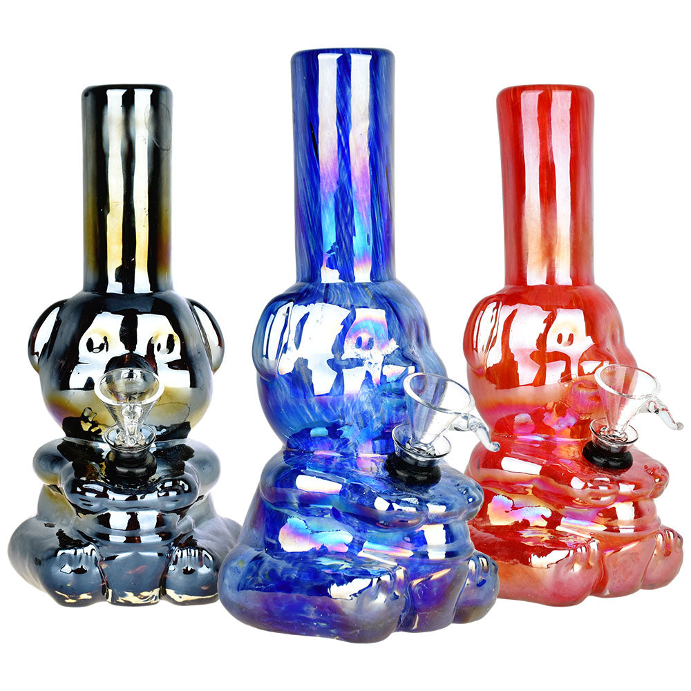 Bear-y Shiny Electroplated Soft Glass Water Pipe - 7.75" / Colors Vary