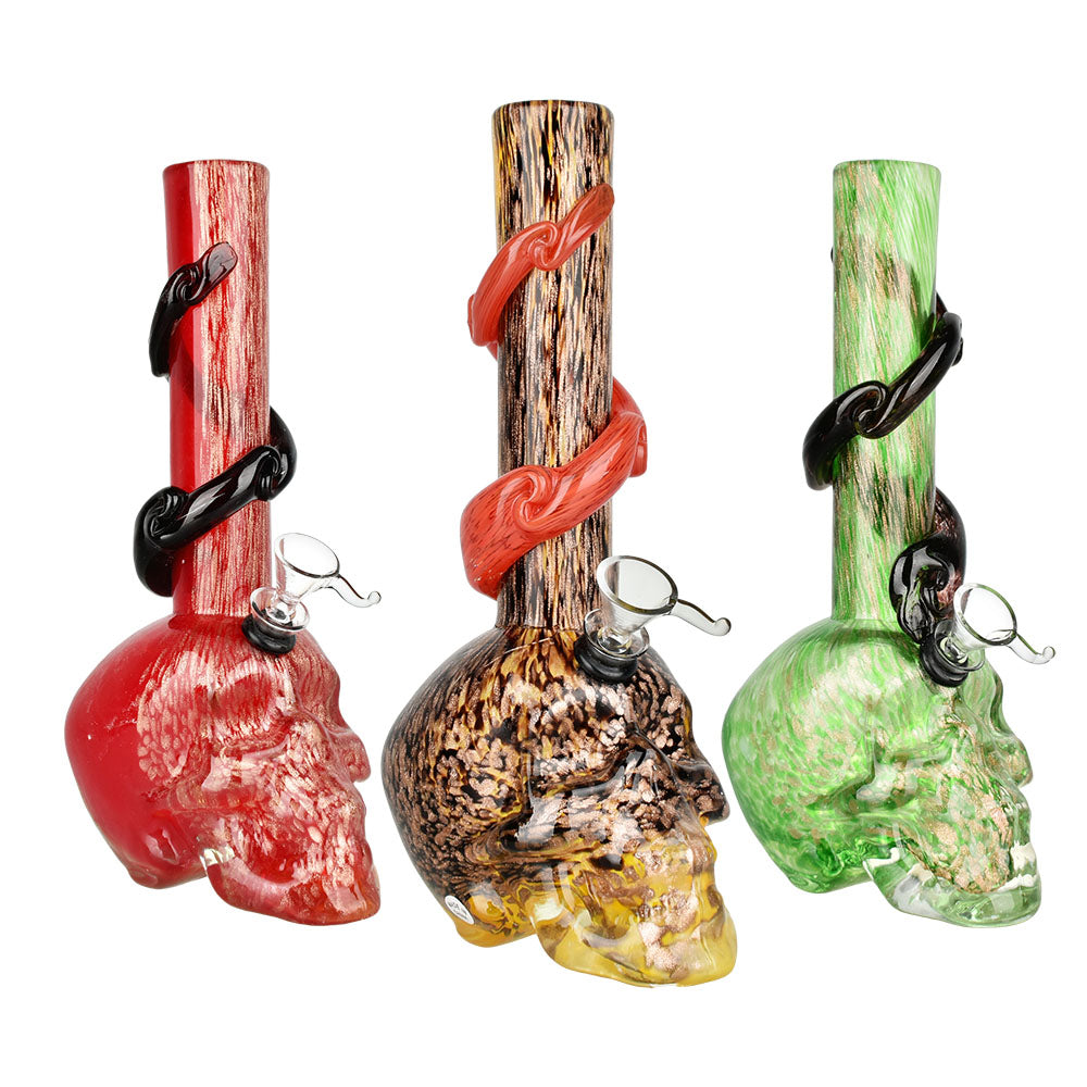 Sacred Skull Soft Glass Water Pipe - 10.5" / Colors Vary - Smoke N’ Poke