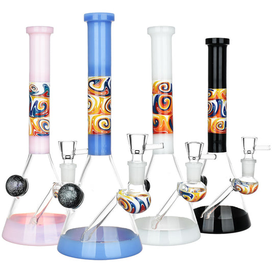 Serenity Wig Wag Dichro Ball Water Pipe | 10" | 14mm F | Colors Vary - Smoke N’ Poke