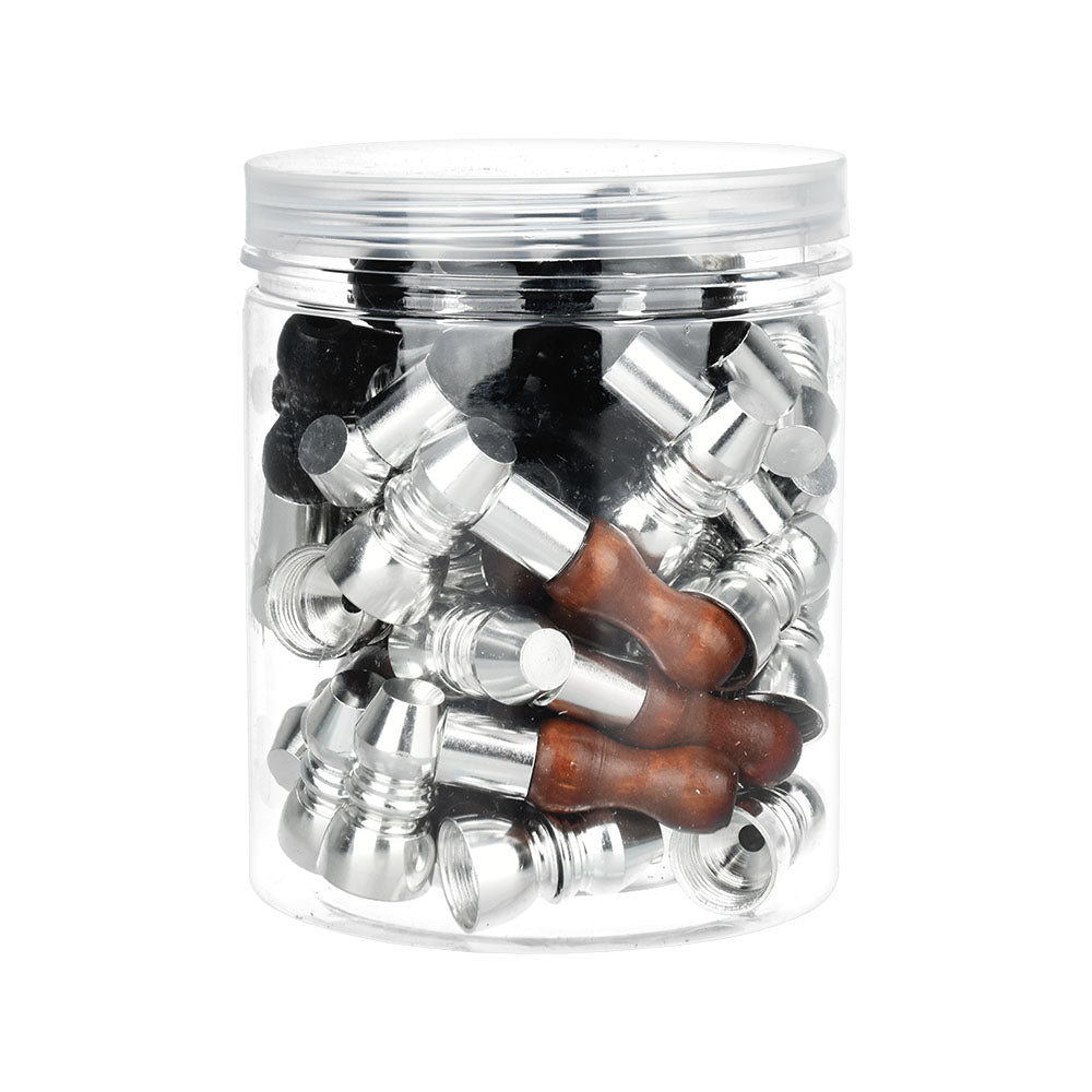 30PC JAR - Mini Metal Hand Pipe w/ Wooden Mouthpiece - 2" / Assorted Colors - Smoke N’ Poke