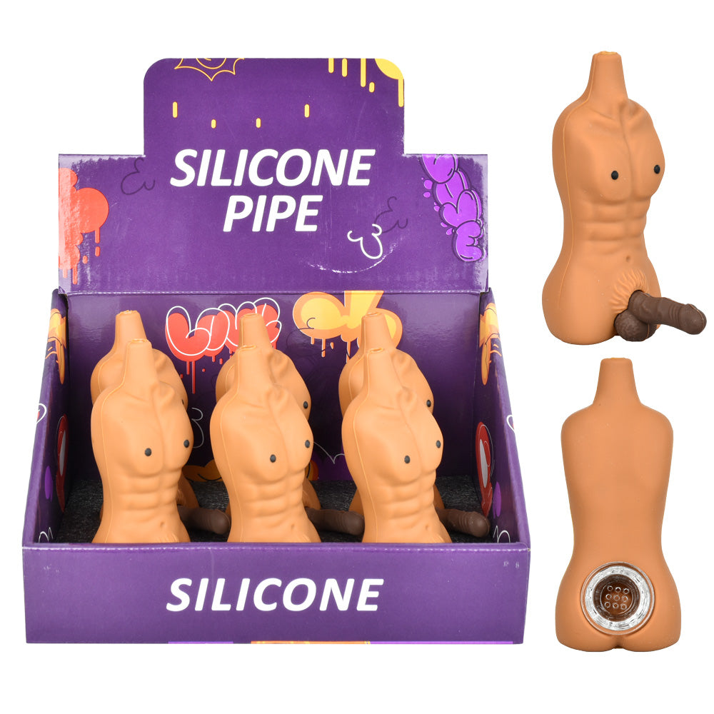 6PC DISP - Chiseled Person w/ Penis Silicone Pipe - 4.25" - Smoke N’ Poke