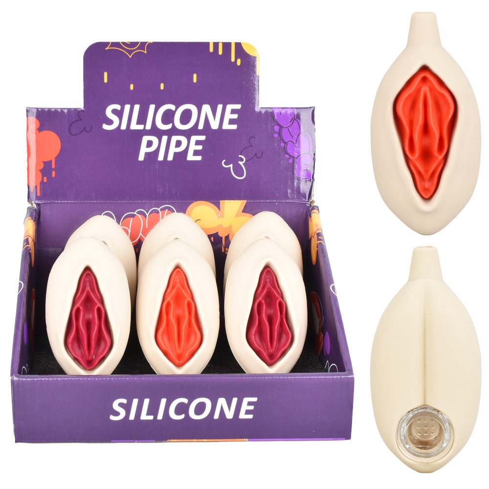 6PC DISP - Vulva Silicone Hand Pipe - 4.25" / Assorted Colors - Smoke N’ Poke