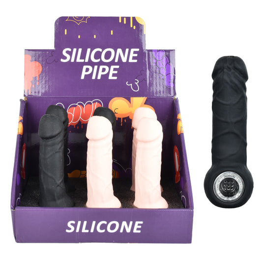 6PC DISP - Penis Silicone Hand Pipe - 5.25" / Assorted Colors - Smoke N’ Poke