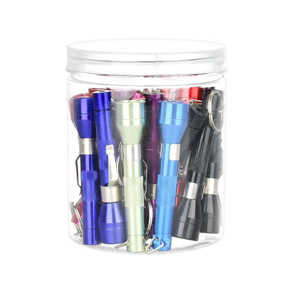 25PC JAR - Flashlight Keychain Pipe - 3.5" / Assorted Colors - Smoke N’ Poke