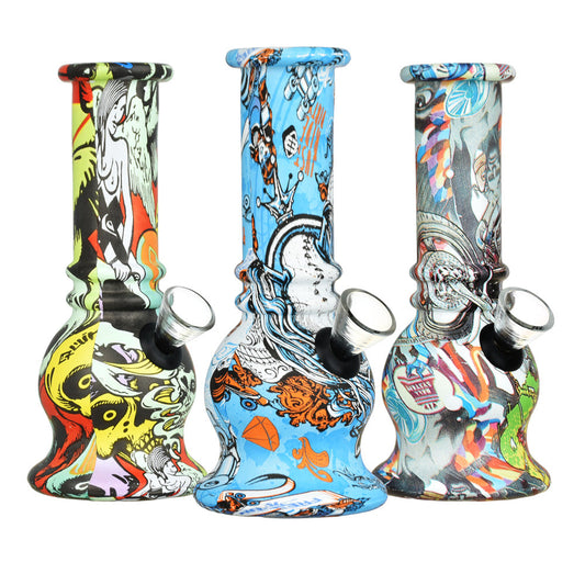 Bell Printed Design Glass Mini Water Pipe - 5.75" / Colors Vary - Smoke N’ Poke