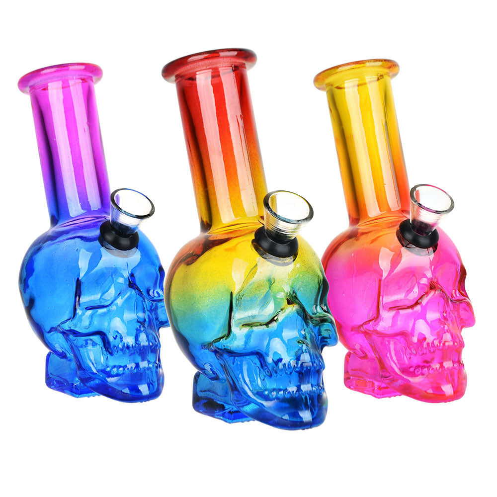 Skull Ombre Glass Mini Water Pipe - 5.75" / Colors Vary - Smoke N’ Poke