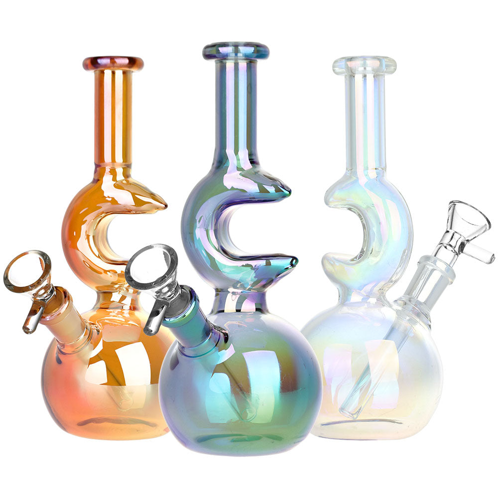 Lunar Glow Electroplated Glass Water Pipe - 7.25" / 14mm F / Colors Vary - Smoke N’ Poke