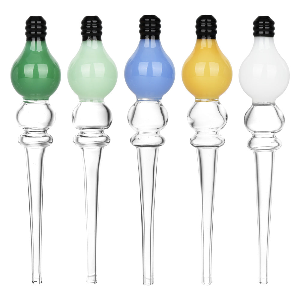 5PC SET - Bright Idea Glass Light Bulb Dab Straw - 5.75" / Assorted Colors - Smoke N’ Poke