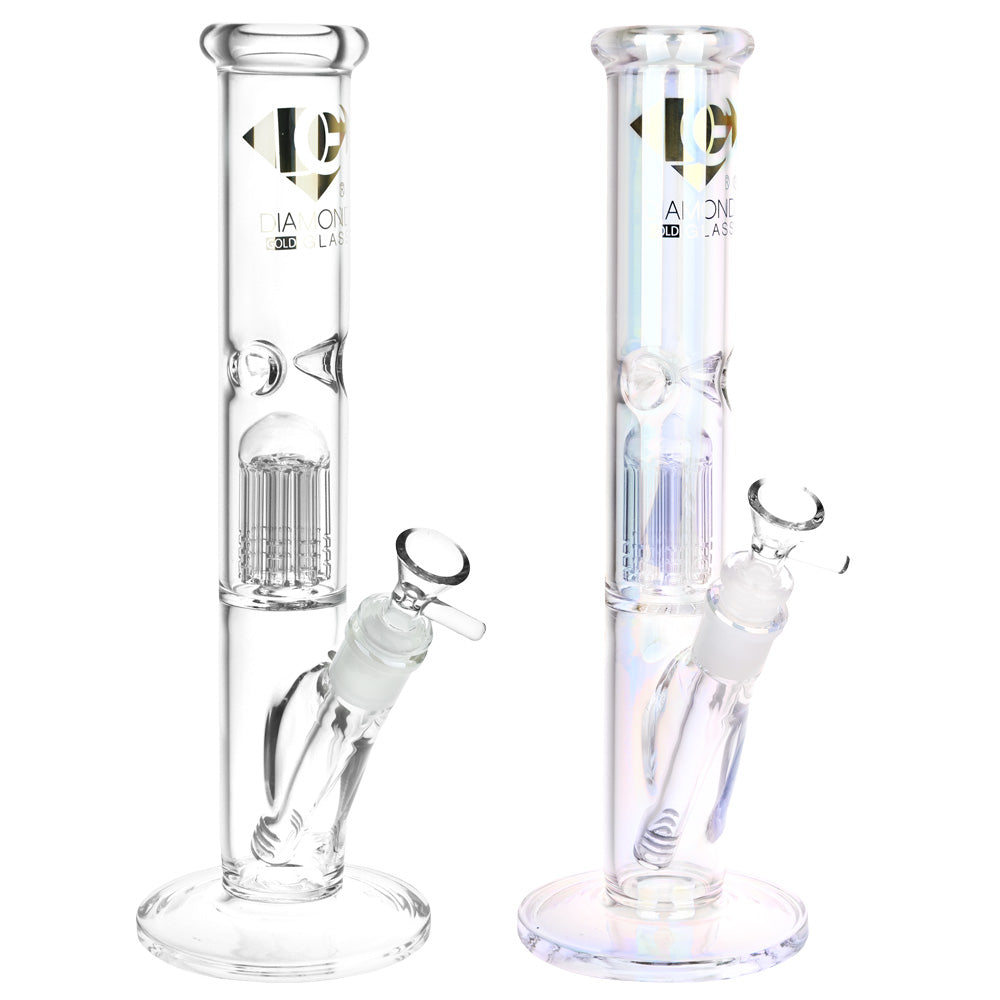 Diamond Glass Gold Pearl 8-Arm Perc Water Pipe - 12" / 14mm F / Colors Vary - Smoke N’ Poke