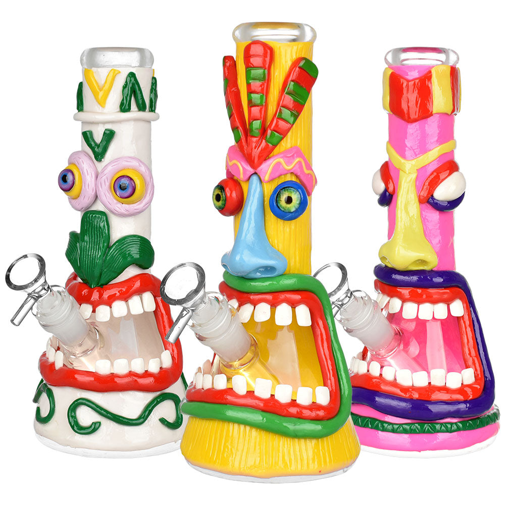 Screamin' Tiki 3D Painted Beaker Water Pipe - 9.75" / Designs Vary - Smoke N’ Poke