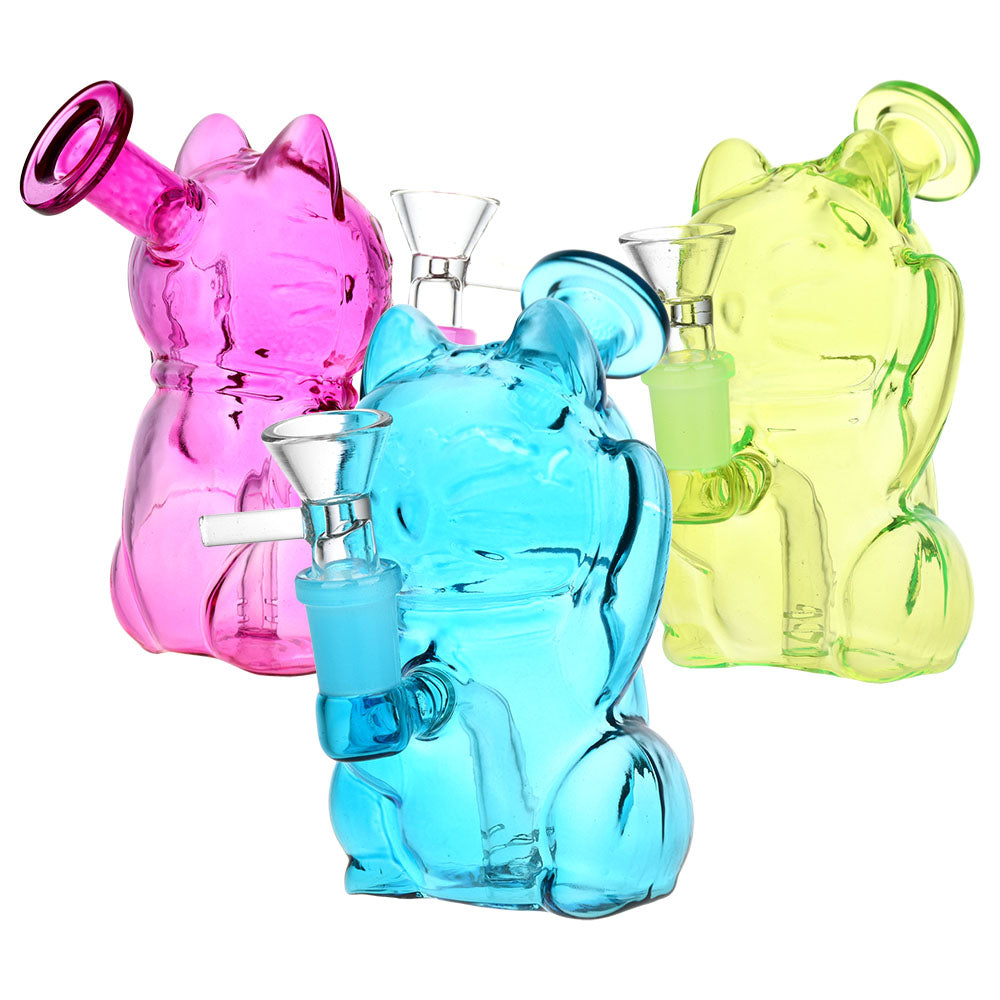 5PC SET - Purr Purr Pass Glass Water Pipe - 4.75" / 14mm F / Assorted Colors - Smoke N’ Poke