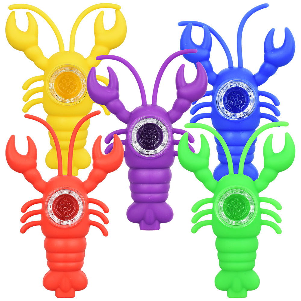 5PC SET - Creepin' Crawfish Silicone Hand Pipe - 4.5" / Assorted Colors - Smoke N’ Poke