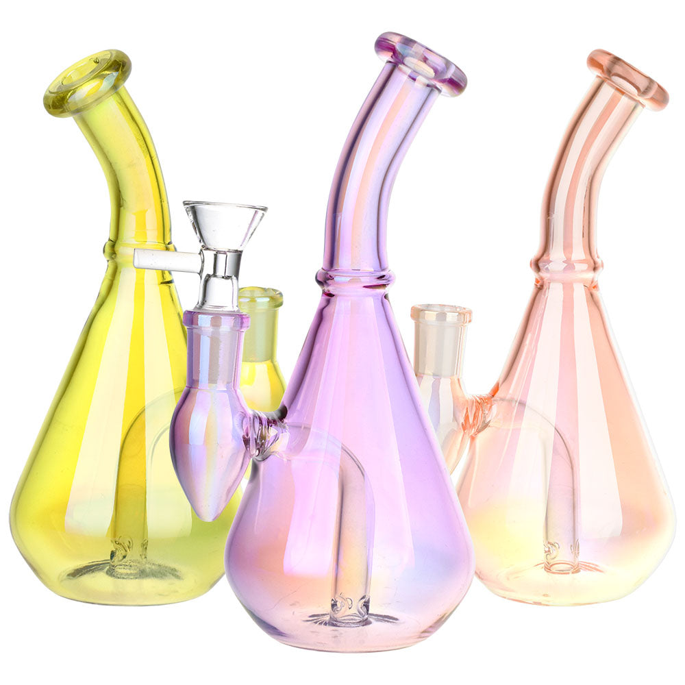 Aura Vibe Electroplated Glass Vase Water Pipe - 7" / 14mm F / Colors Vary - Smoke N’ Poke