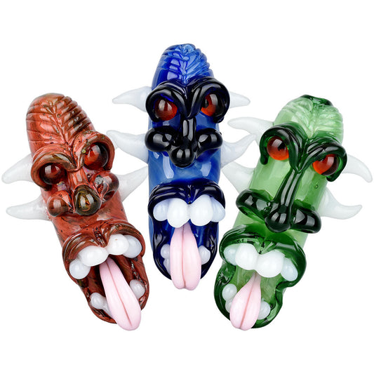 Menacing Monster Head Hand Pipe | 4.75" | Colors Vary - Smoke N’ Poke