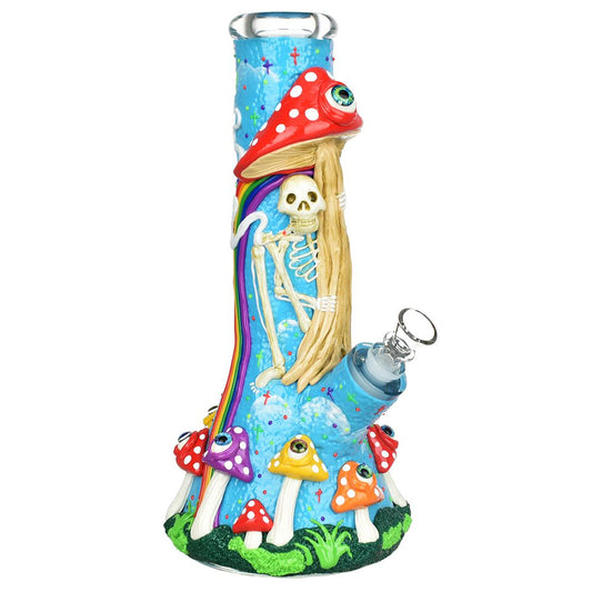 Sneaky Skeleton And Watchful Fungi Glow In Dark Beaker Water Pipe-12.5" / 14mm F