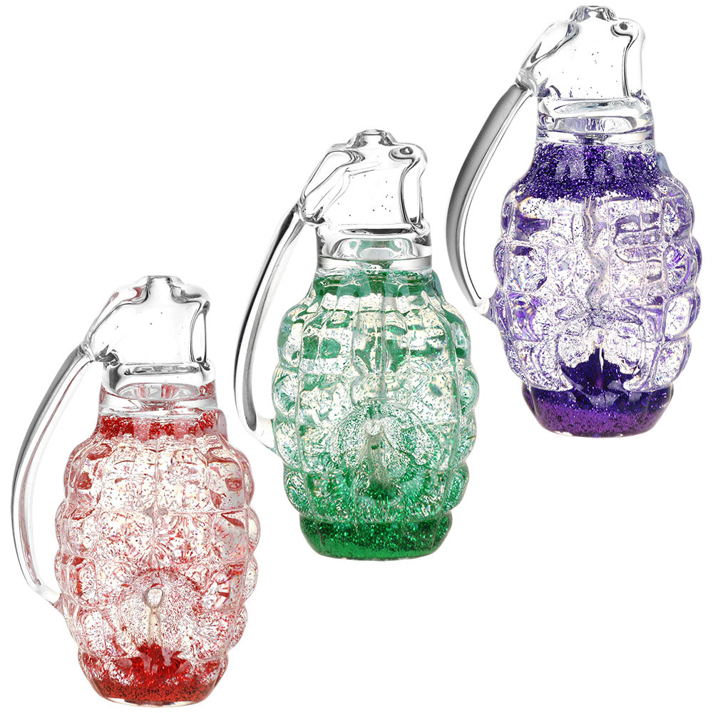 Glitter Grenade Glycerin Glass Hand Pipe - 3.5" / Colors Vary