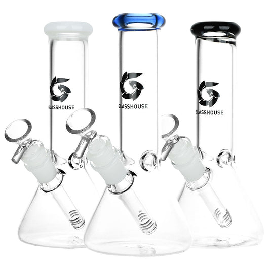 Glass House Pinched Beaker Glass Water Pipe - 7.75" / 14mm F / Colors Vary