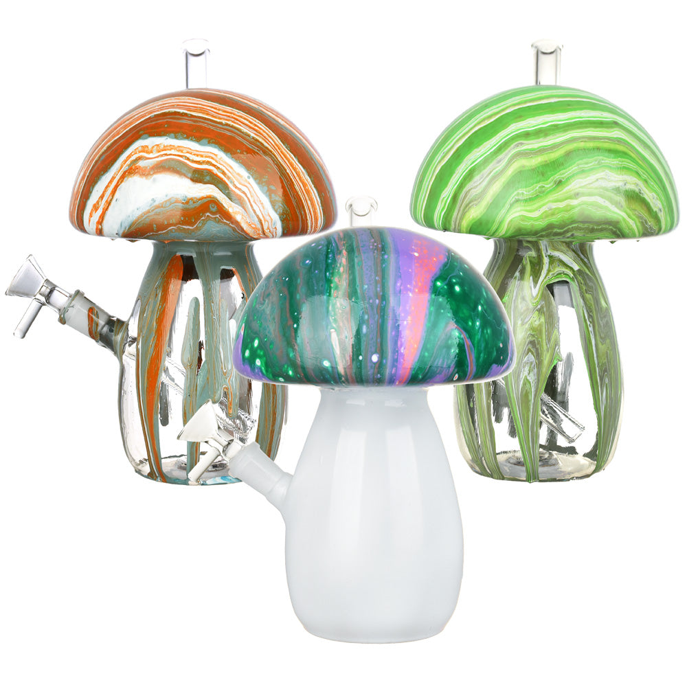 Dabtized Trippy Mushroom LED Water Pipe - 9" / 14mm F / Colors Vary