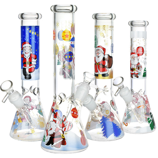 Christmas Themed Glass Water Pipe - 10" / 14mm F / Designs Vary