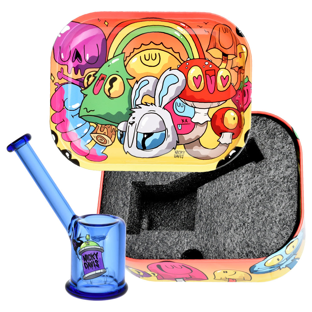 Nicky Davis Bubbler w/ Tray Travel Tin - 4.25" - Smoke N’ Poke