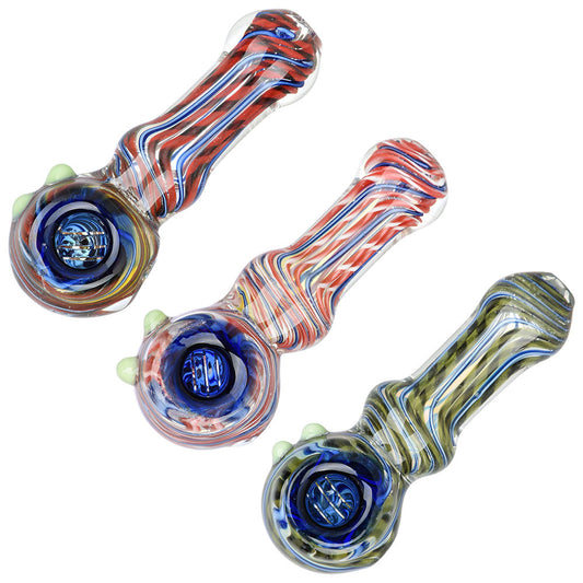 Spiraling Sensation Glass Spoon Pipe - 4.25" / Colors Vary - Smoke N’ Poke