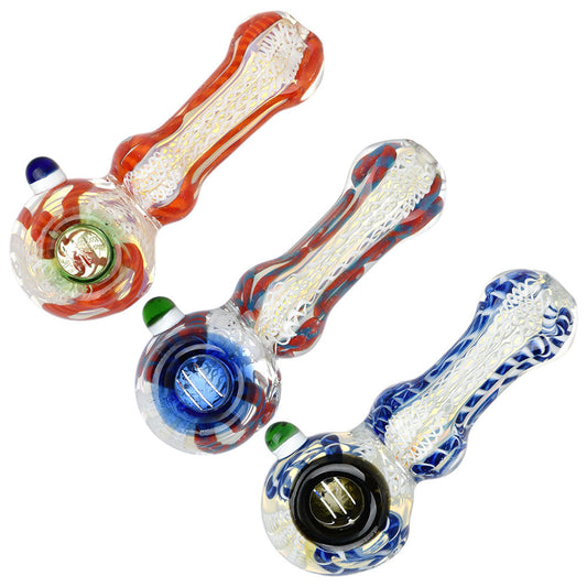 Luscious Lace Glass Spoon Pipe - 4.25" / Colors Vary - Smoke N’ Poke