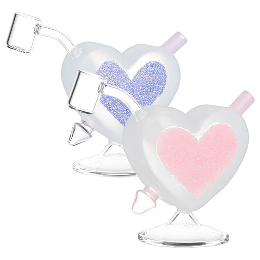 Heart Sparkles Glass Mini Rig - 4.5" / 10mm F / Colors Vary - Smoke N’ Poke