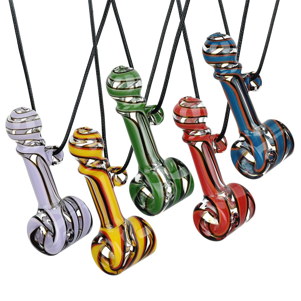 5CT BUNDLE - Mini Hammer Glass Hand Pipe Necklace - 3.25" / Assorted Colors