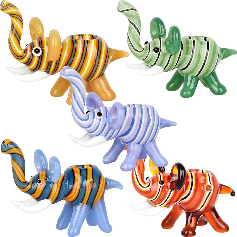 5CT BUNDLE - Mini Wig Wag Elephant Glass Hand Pipe - 3" / Colors Vary