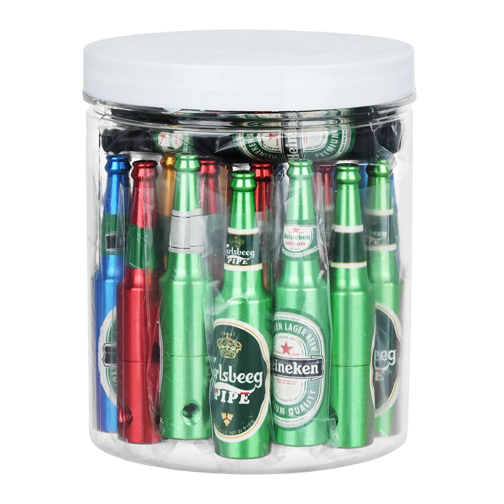 Beer Bottle Aluminum Hand Pipe | Assorted Designs | 30ct Jar