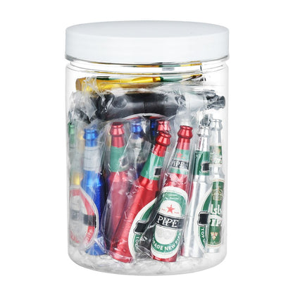 Beer Bottle Aluminum Hand Pipe | Assorted Designs | 30ct Jar