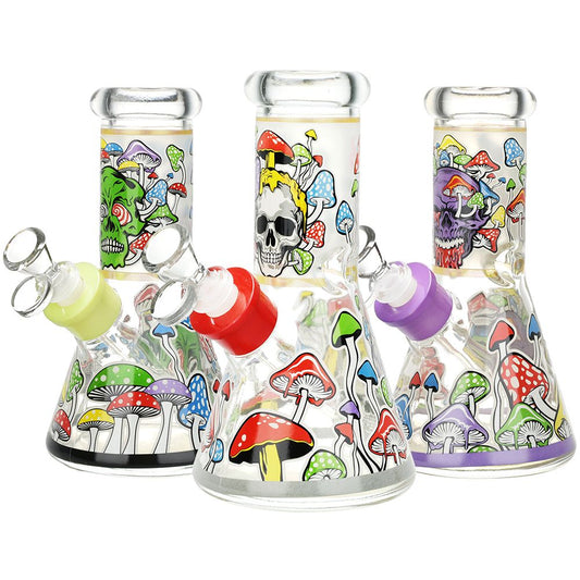 Monstrous Mushroom Mashup Beaker Glass Water Pipe - 8"/ 14mm F / Designs Vary