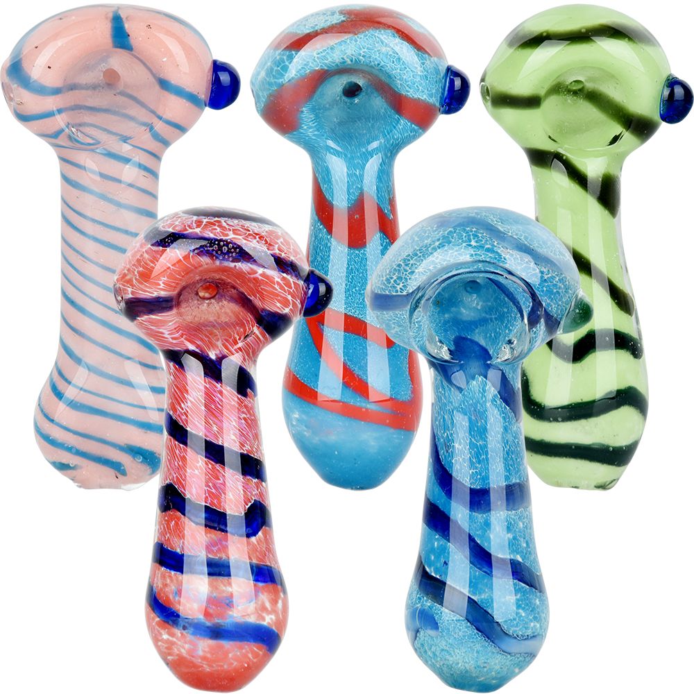 Bold Striation Glass Spoon Pipe - 3.5" / Colors Vary