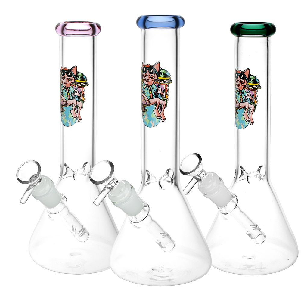 Chill Cat Glass Beaker Water Pipe | 14mm F | Colors Vary