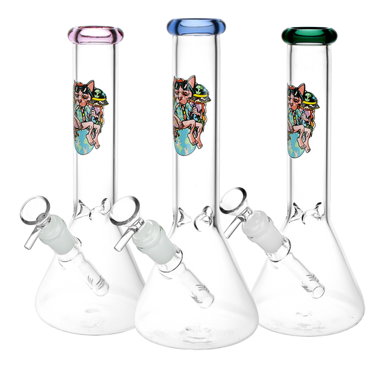 Chill Cat Glass Beaker Water Pipe | 14mm F | Colors Vary