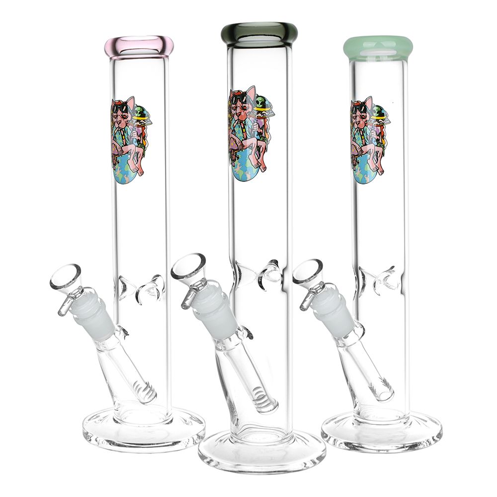 Chill Cat Straight Tube Glass Water Pipe | 14mm F | Colors Vary