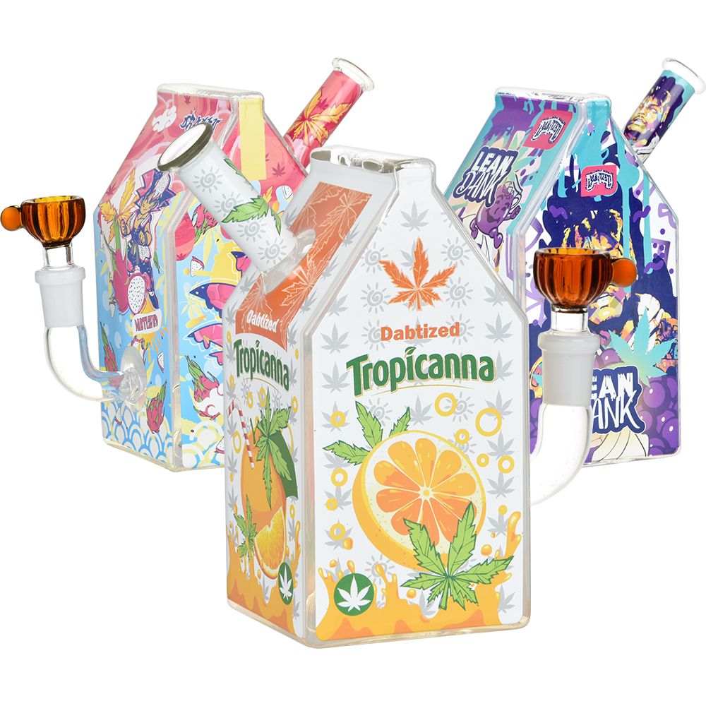 Pipa de agua de vidrio LED Dabtized Juice Carton - 6,25" / 14 mm F / Diseños variados