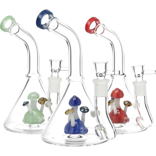 A Shroom Above Conical Glass Water Pipe - 7" / 14mm F / Colors Vary