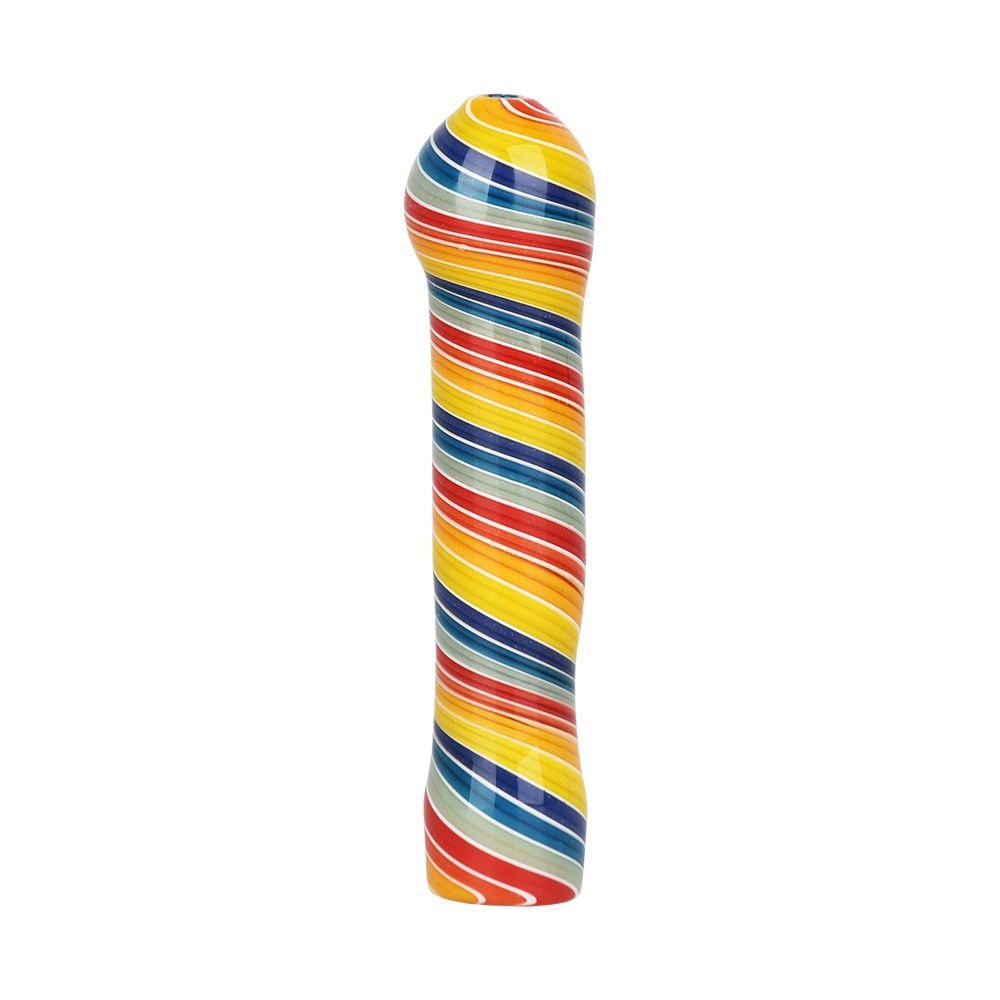 Chillum de vidrio con espirales arcoíris - 3.5"