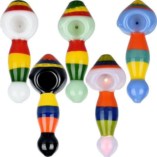 10CT BUNDLE - Striped Golf Ball Glass Hand Pipe - 5.25" / Assorted Colors