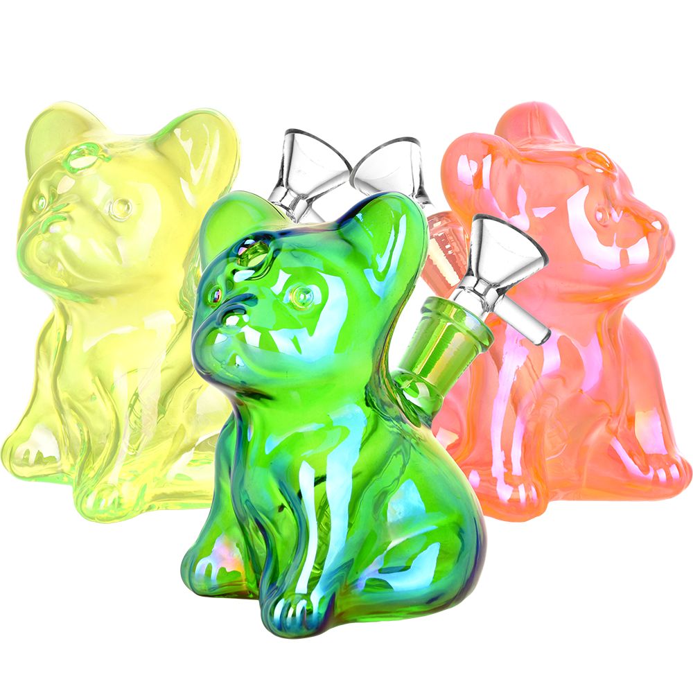 French Bulldog Glass Water Pipe - 4.25" / 14mm F / Colors Vary