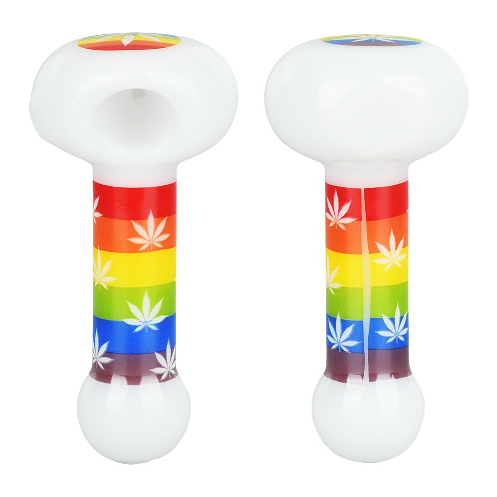 Pride Rainbow Hemp Leaf Glow Glass Spoon Pipe - 4.75"