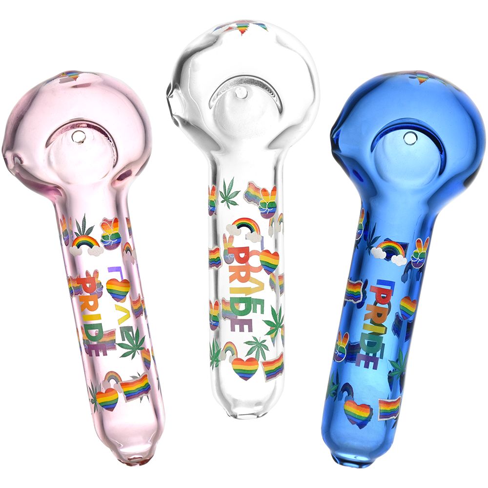 3CT BUNDLE - Pride Glow In The Dark Glass Spoon Pipe - 5.25"/ Assorted Colors