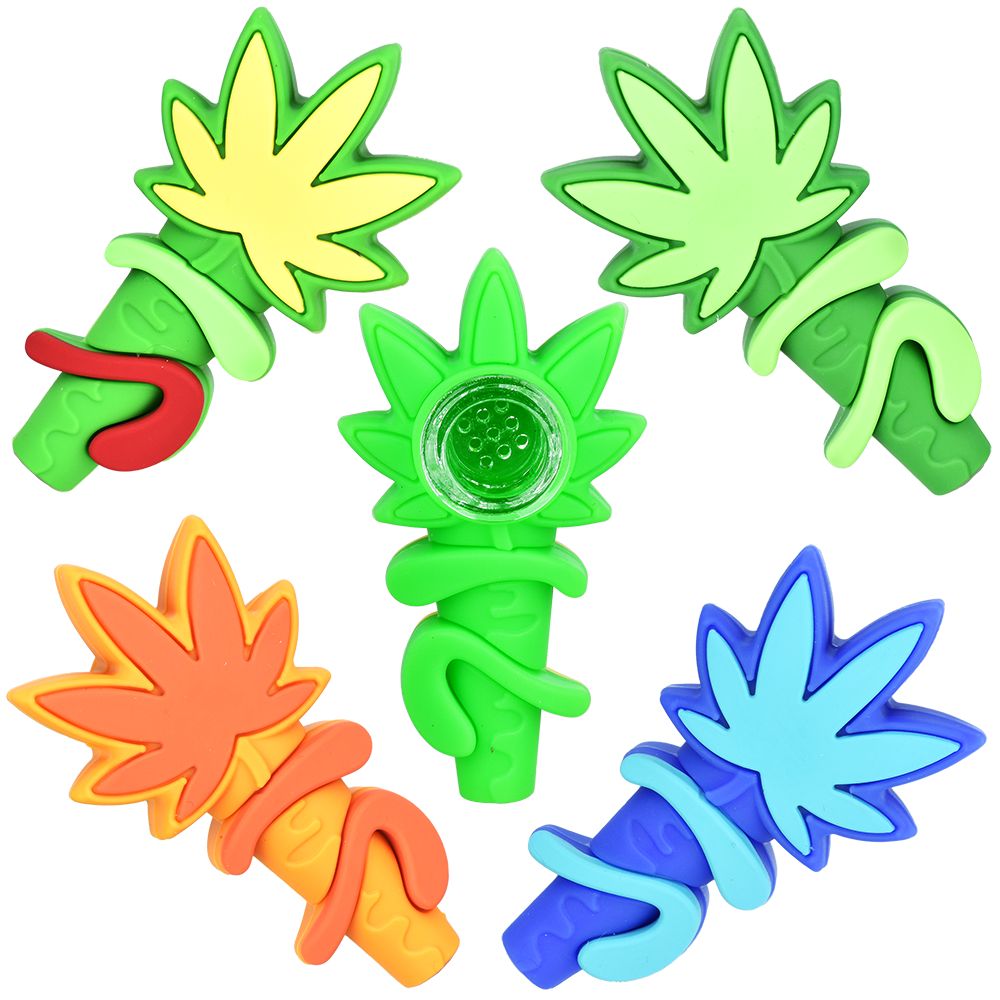 5CT BUNDLE - Silicone Hemp Leaf Hand Pipe - 3" / Assorted Colors