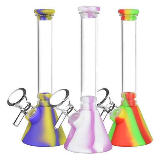 6CT BUNDLE - Silicone on Glass Beaker Water Pipe - 6" / 14mm F / Assorted Colors