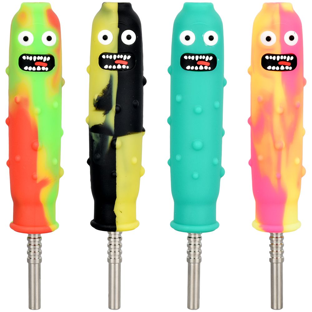 10CT BUNDLE - Pickle Richard Silicone Dab Straw + Titanium Tip - 4.75" / 10mm / Assorted Colors