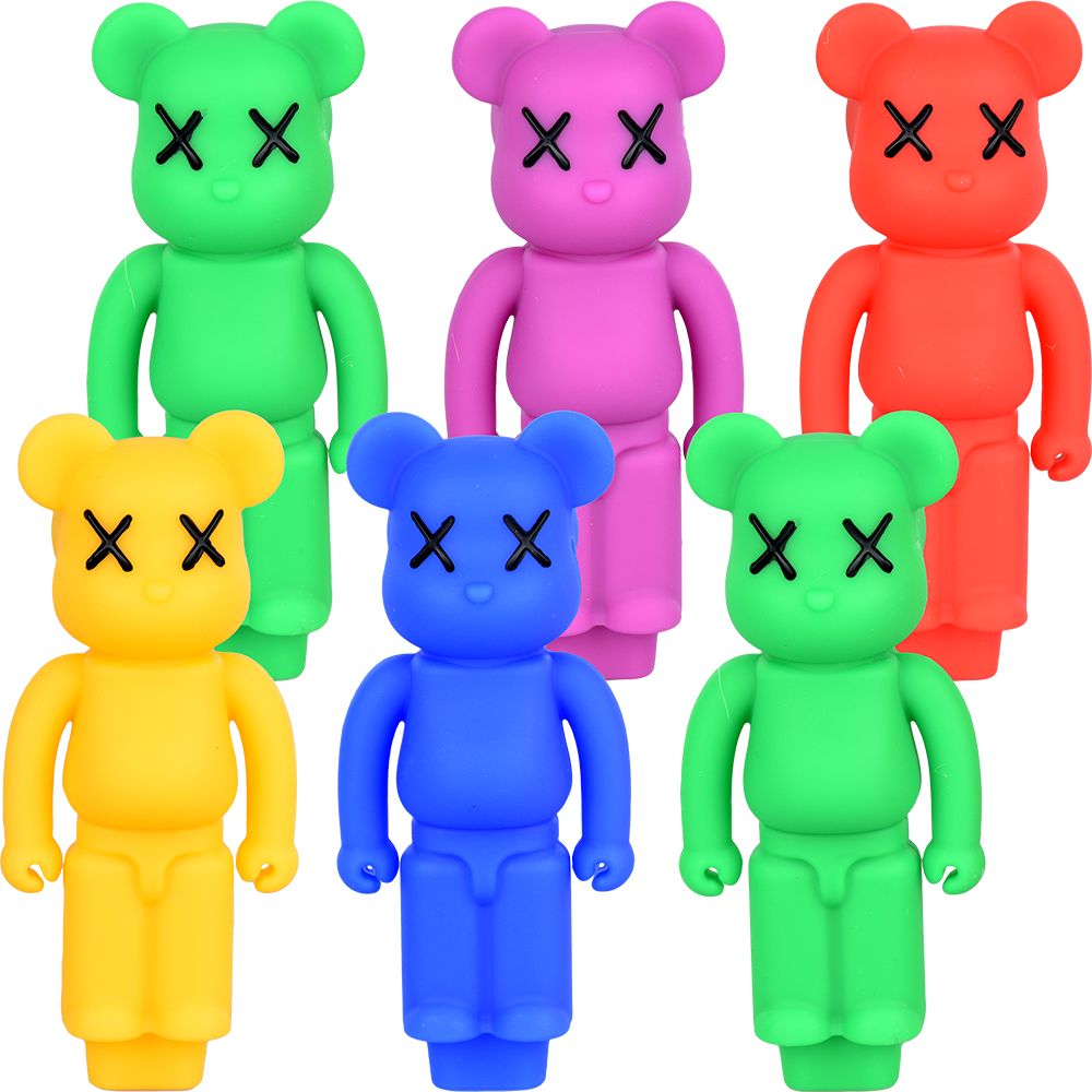 6CT BUNDLE - Bear Silicone Hand Pipe - 4.5"/ Assorted Colors