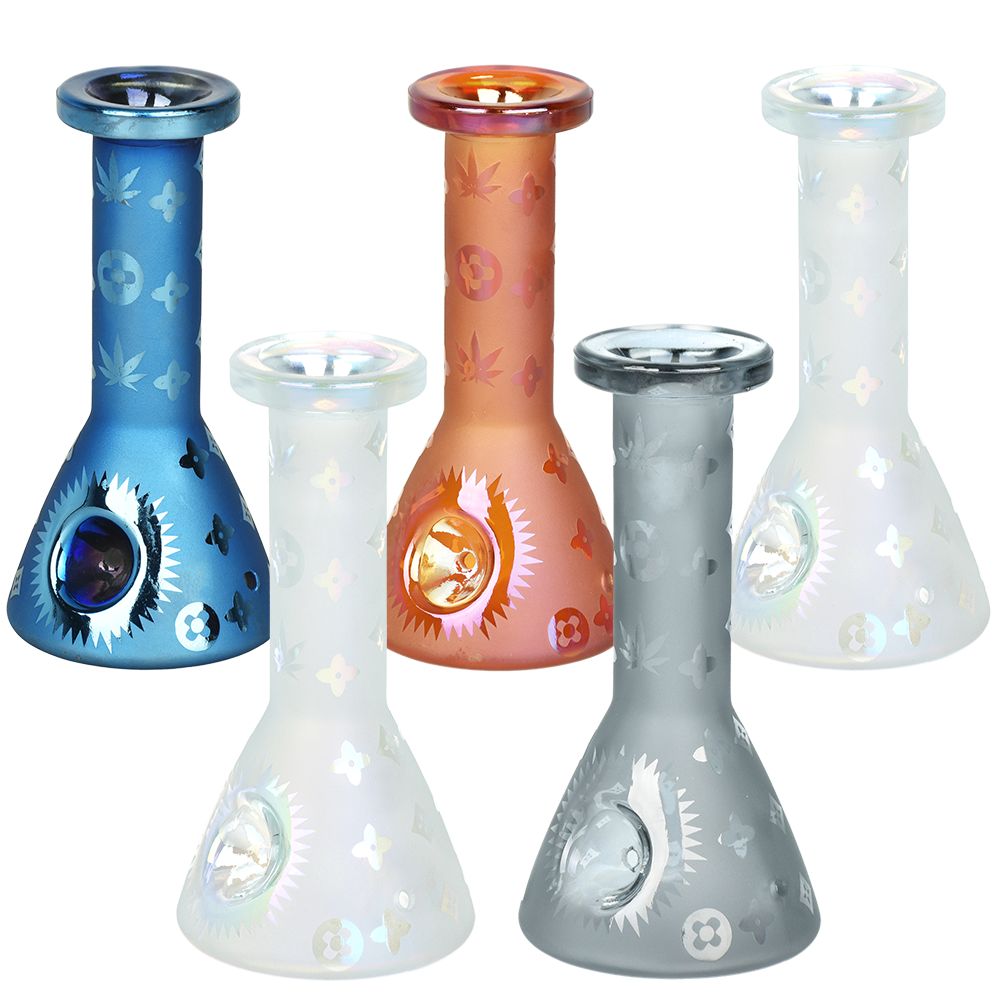 5CT BUNDLE - Electroplated Etched Beaker Glass Hand Pipe - 5" / Assorted Colors