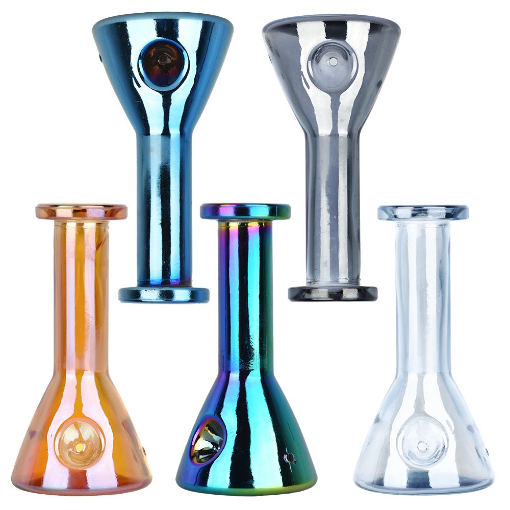 5CT BUNDLE - Electroplated Beaker Glass Hand Pipe - 5" / Assorted Colors